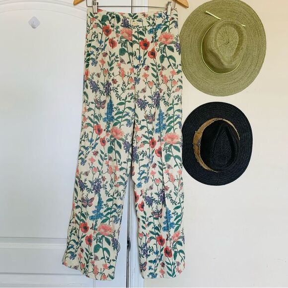 CIDER Cream Spring Floral High-Waisted Wide-Leg Boot-Cut Corduroy Pants | Size S - Picture 1 of 8